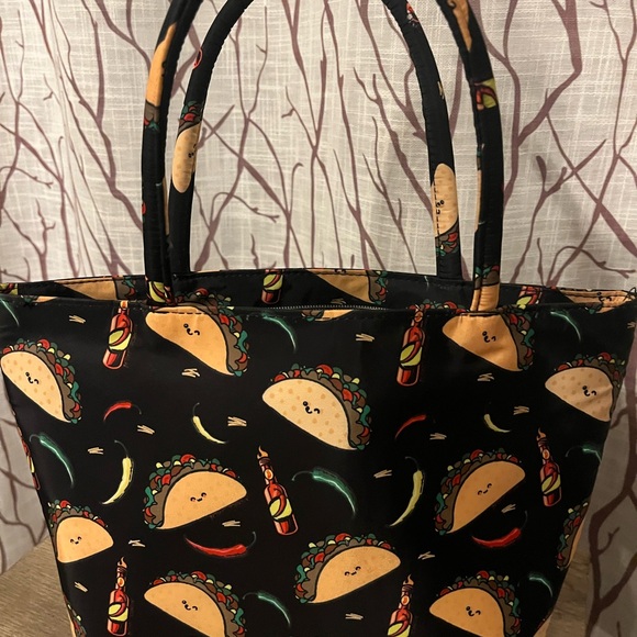 Betsey Johnson Black Tote with Taco and Hot Sauce Print - Picture 3 of 4
